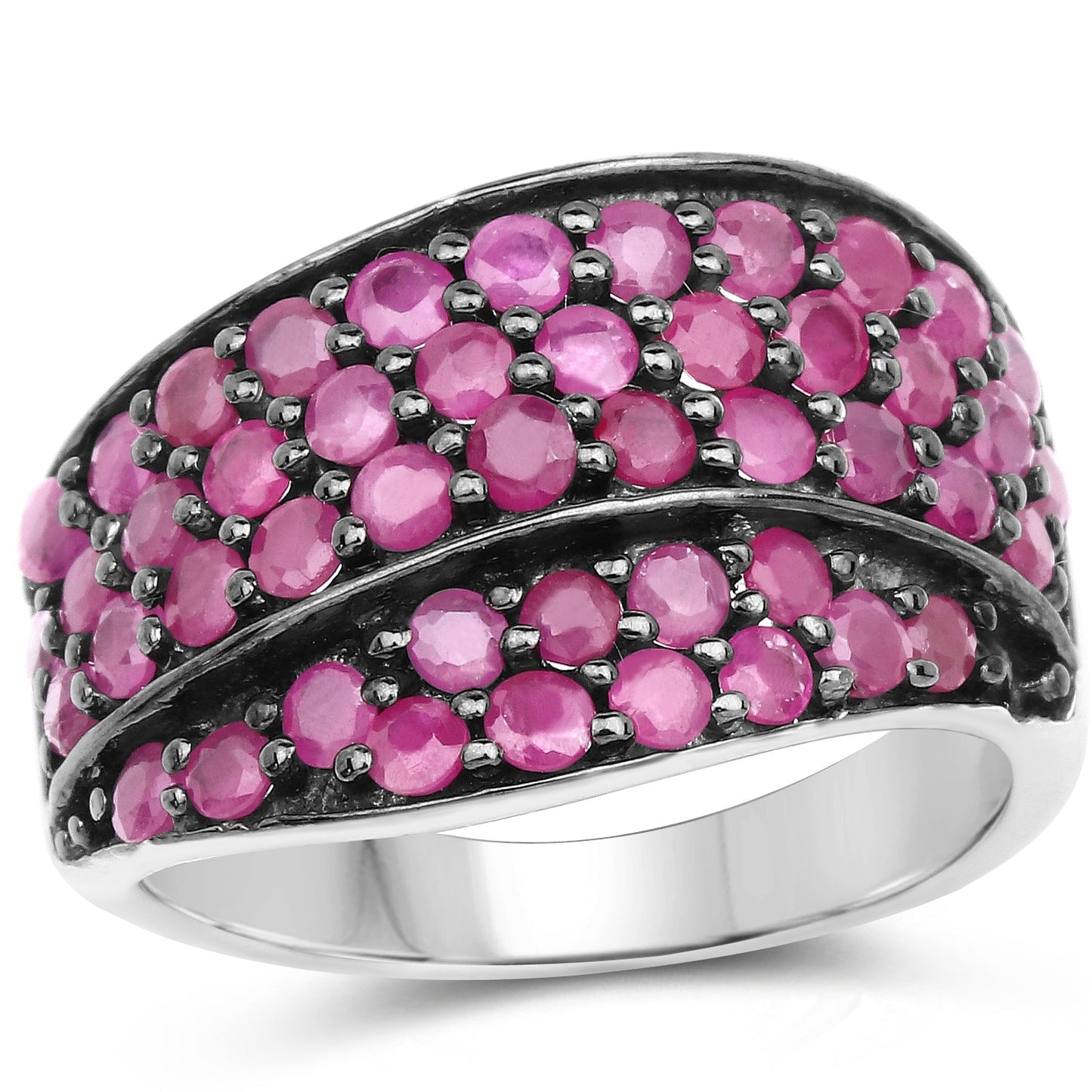 2.33 Carat Genuine Ruby Cluster Ring in Sterling Silver