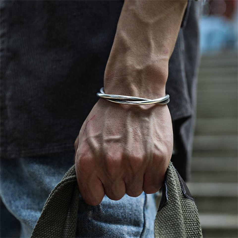 Bracelet en fil torsadé fait main - Design rétro en argent pur