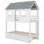 House Bunk Bed with Trundle,Roof and Windows White - Korvel