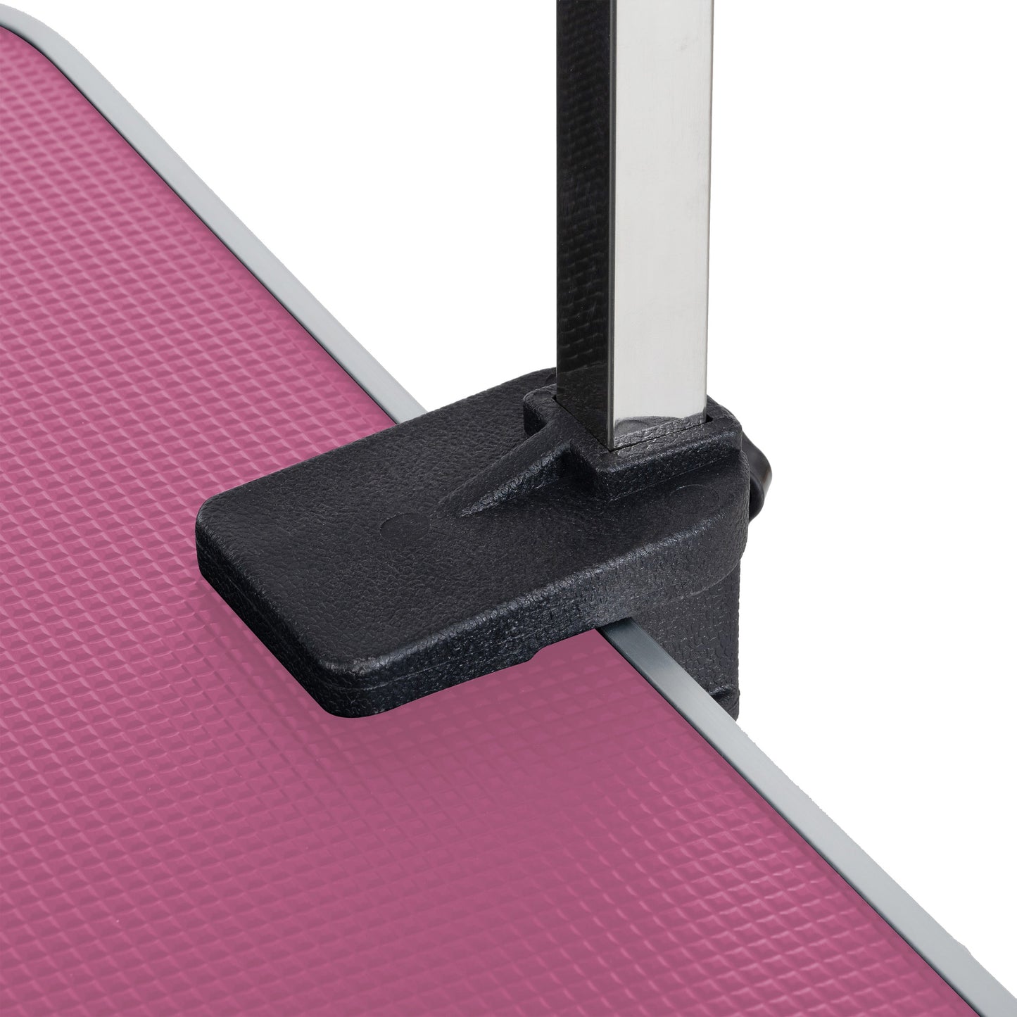 36 inch folding pet grooming table with stainless steel frame and rubber pad, equipped with adjustable armrests and clips (pink) - Korvel