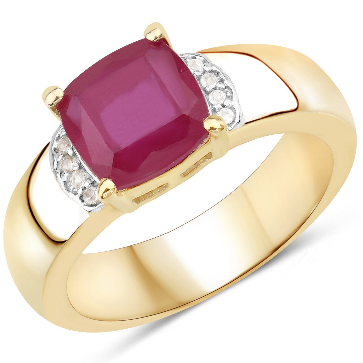 3.44 Carat Glass Filled Ruby & White Topaz Sterling Silver Ring