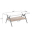 Rectangle Coffee Table with Tempered Glass top and Brown MDF Shelf, Modern Table for Living Room, Gray Glass - Korvel