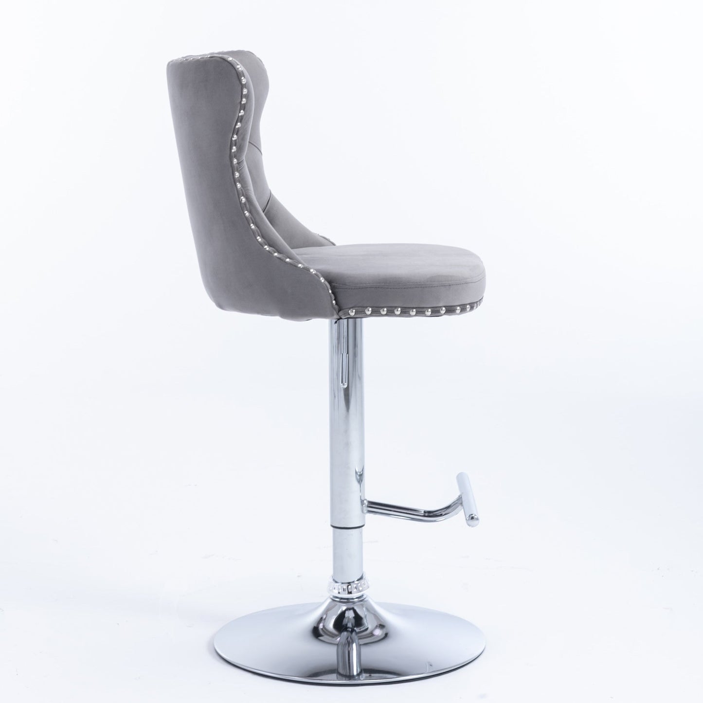 Ensemble de 2 tabourets de bar gris réglables avec base en chrome
