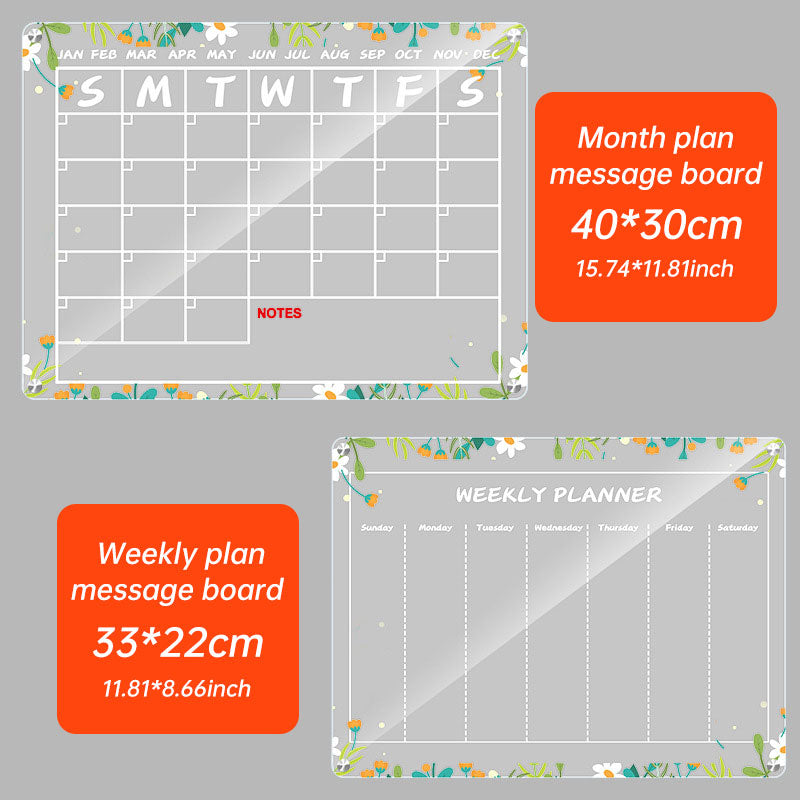 Acrylic message board magnetic refrigerator sticker household erasable calendar transparent note display board - Korvel