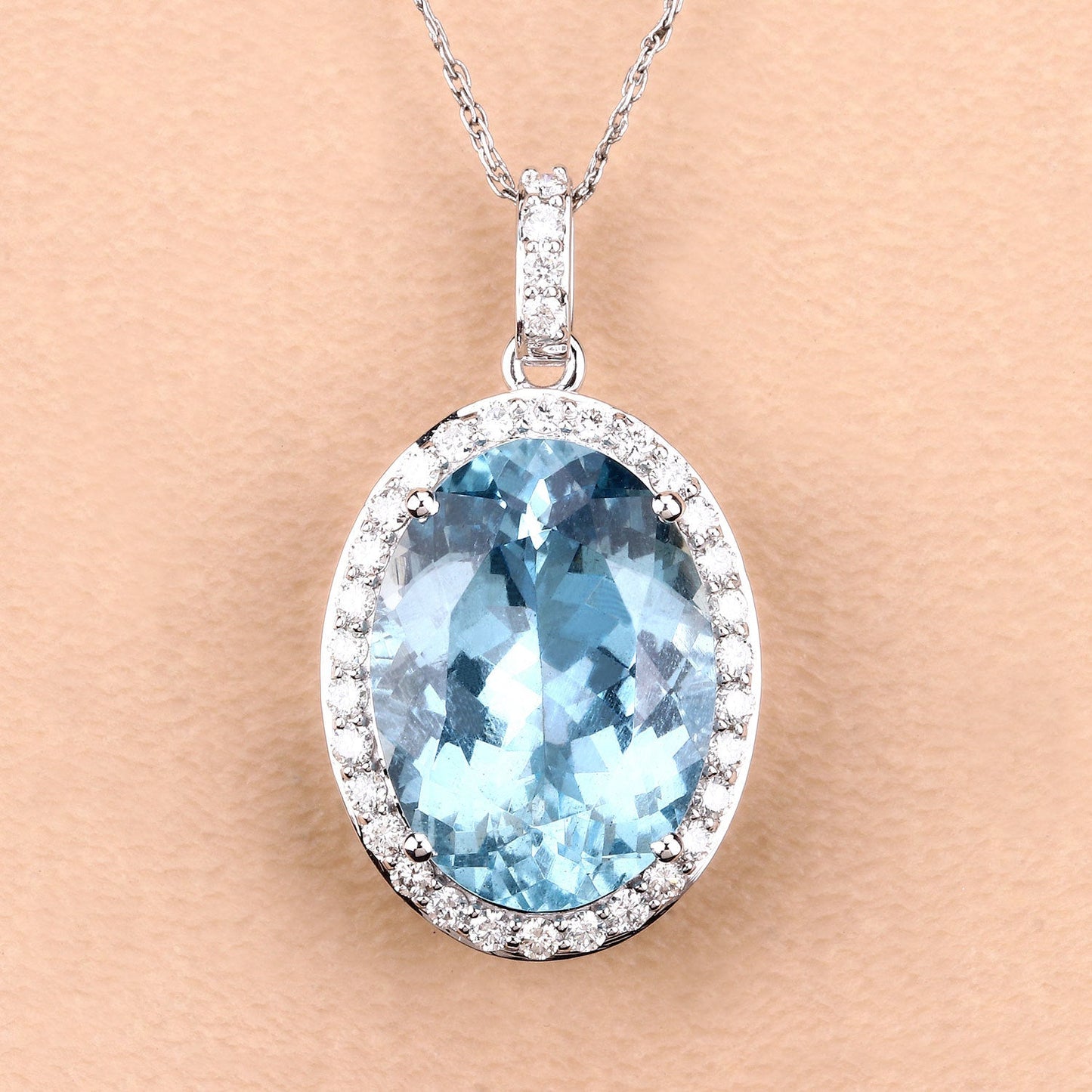 9.59 Carat Genuine Aquamarine and Diamond Pendant in 14K White Gold