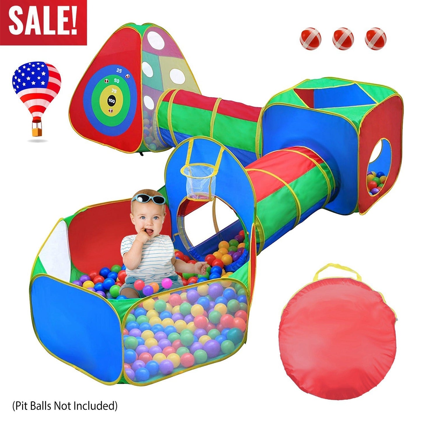 Ensemble de Tente de Balles pour Enfants de 5 Pièces avec Tunnels de Rampement