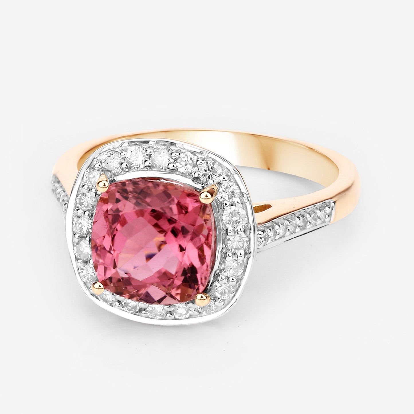 Bague en or 14K avec tourmaline rose royal de 2,71 carats et diamants