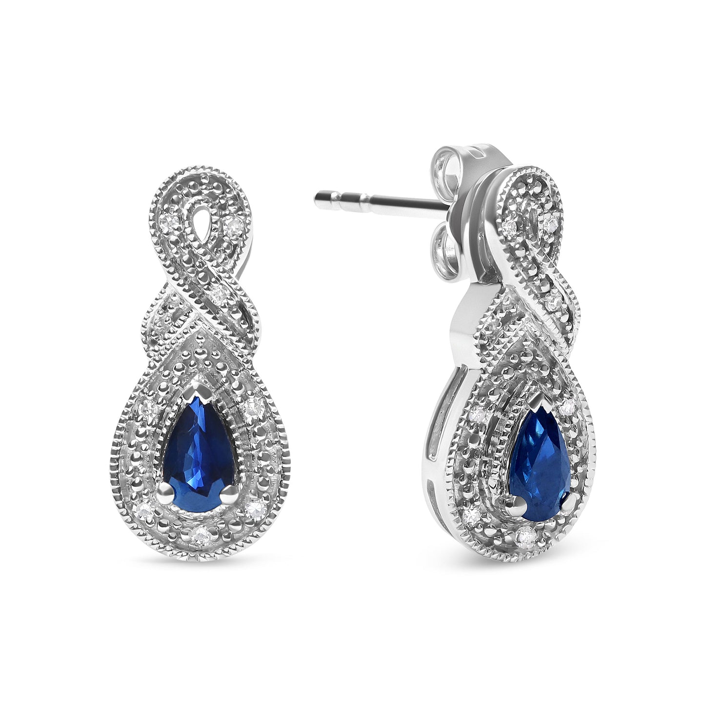 .925 Sterling Silver Pear Sapphire & Diamond Accent Infinity Drop Earrings