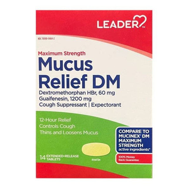 Leader Maximum Strength Mucus Relief – 1200 mg Guaifenesin, 14 Comprimés
