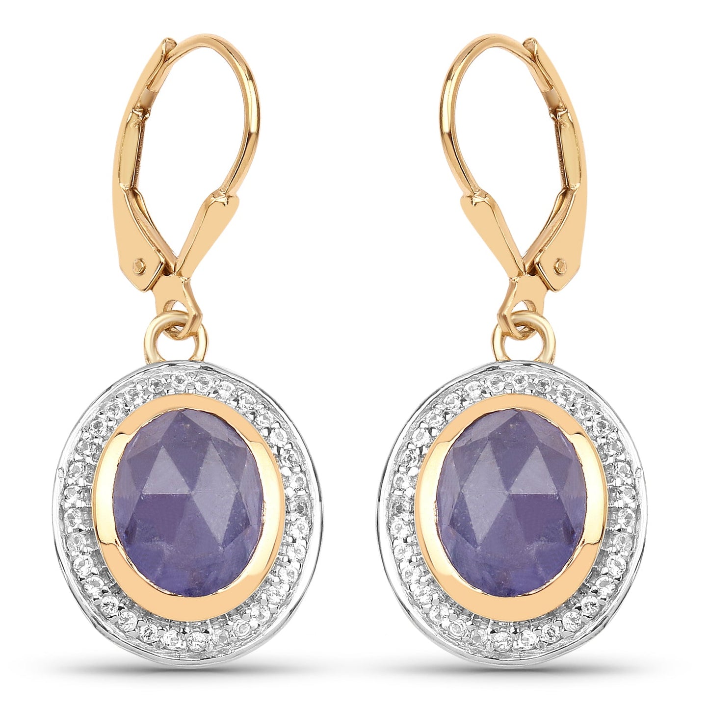Boucles d'oreilles en or jaune 14K plaqué tanzanite et topaze blanche