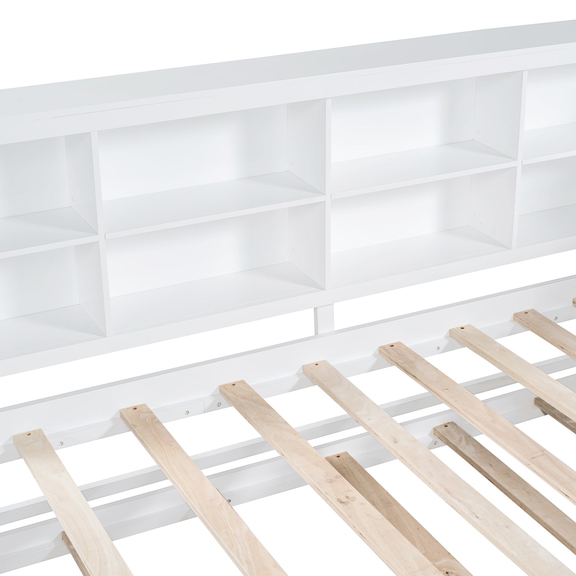 Wooden Twin Size DayBed with Twin Trundle, DayBed with Storage Shelf and USB Charging Ports,White - Korvel