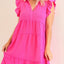 Elegant Pink Plus Size Ruffle Cap Sleeve Dress
