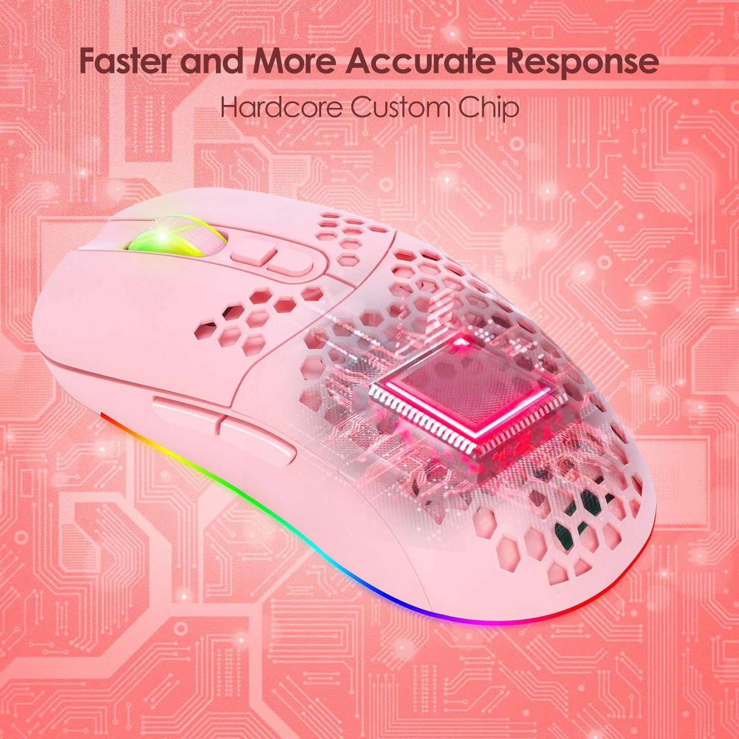 Charging hole the third mock examination Bluetooth wireless mouse lightweight mute cellular RGB light-emitting pink mouse - Korvel