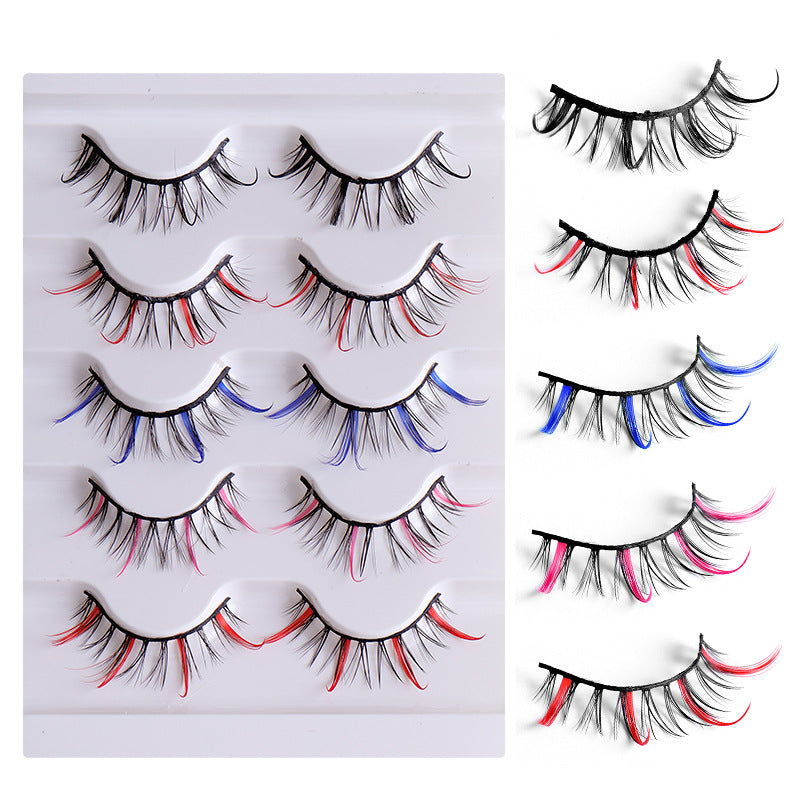 Color false eyelashes 5D multi-layer thick cross mink eyelashes 5 pairs of eyelashes - Korvel
