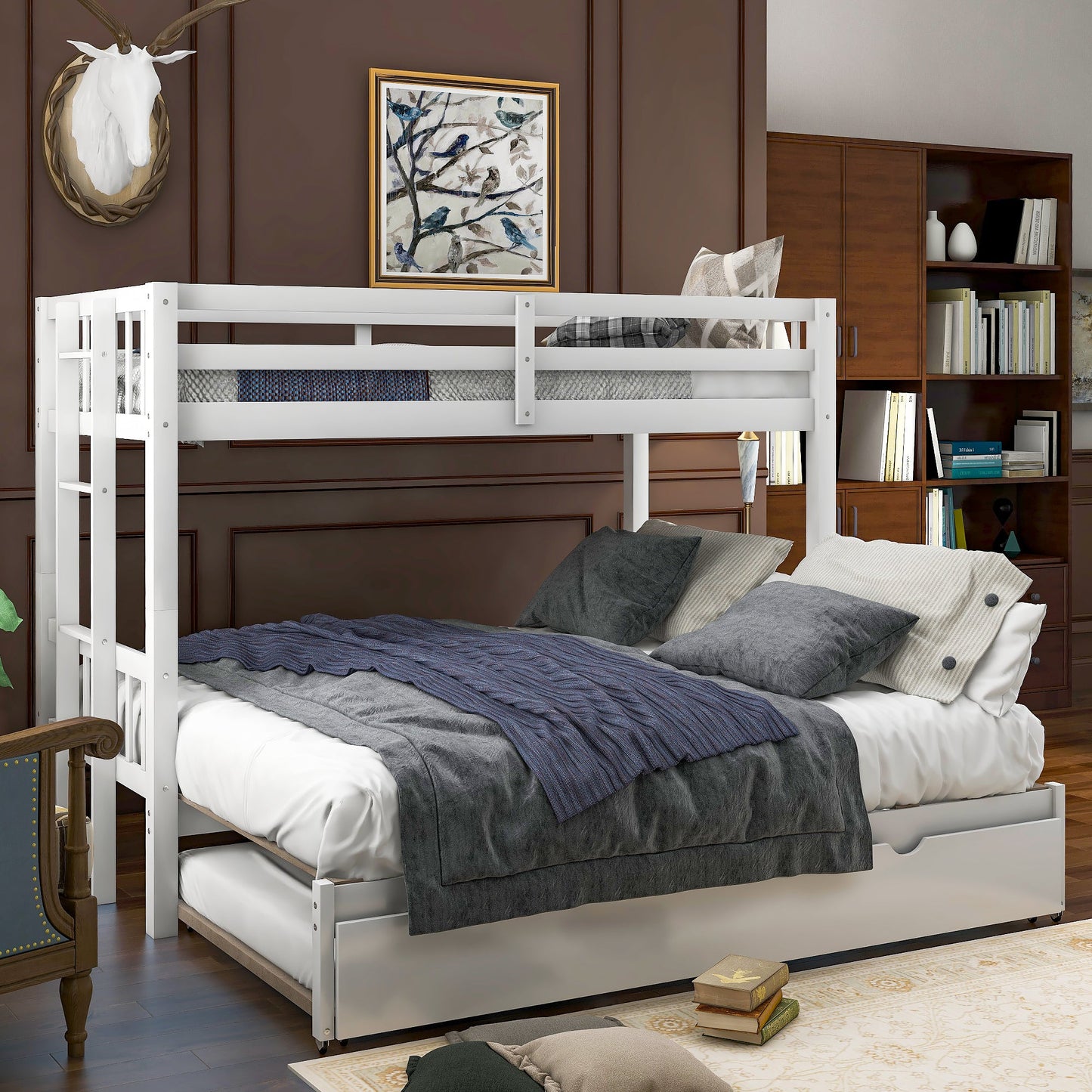 Cama litera con cama nido - Blanca
