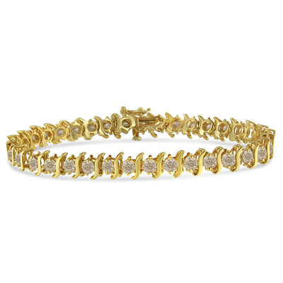Bracelet en argent sterling plaqué or jaune 10K avec diamants en S - 7"