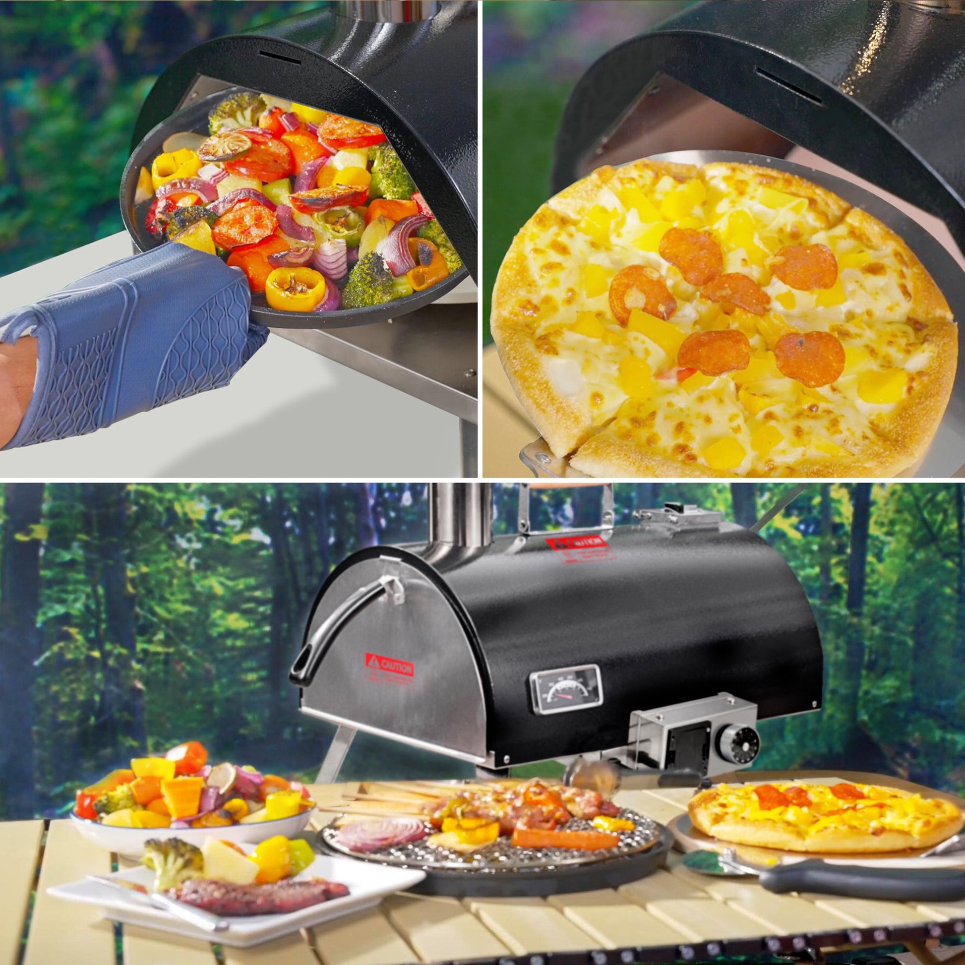 Black Pizza Oven Outdoor 12" Automatic Rotatable Pizza Ovens Portable Stainless Steel Wood Fired Pizza Oven Pizza Maker - Korvel