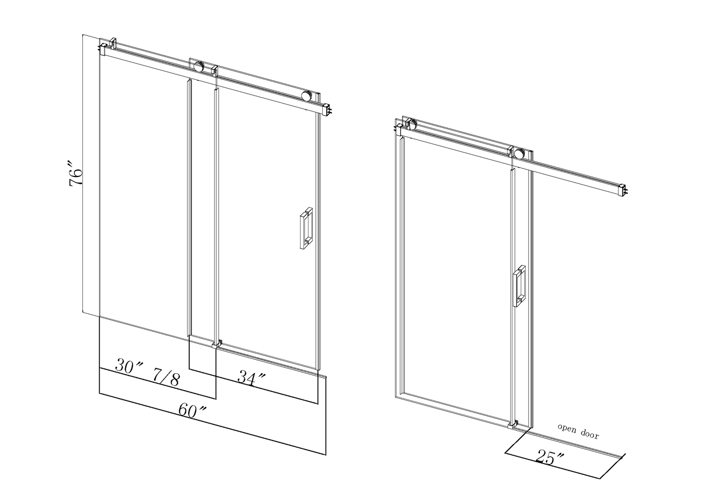 Elan 56 to 60 in. W x 76 in. H Sliding Frameless Soft-Close Shower Door with Premium 3/8 Inch (10mm) Thick Tampered Glass in Matte Black 22D01-60MB - Korvel
