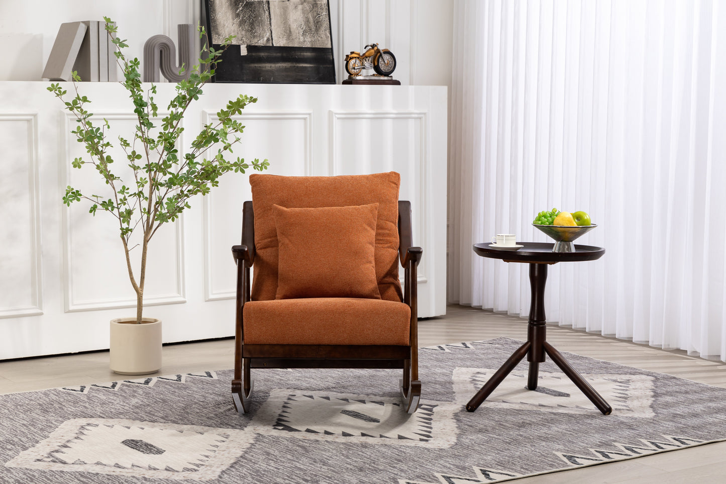 woven fabric Mid Century Modern Accent Chairs Comfy Upholstered Glider Arm Chair with Solid Wood for Living Room Bedroom Balcony - Korvel