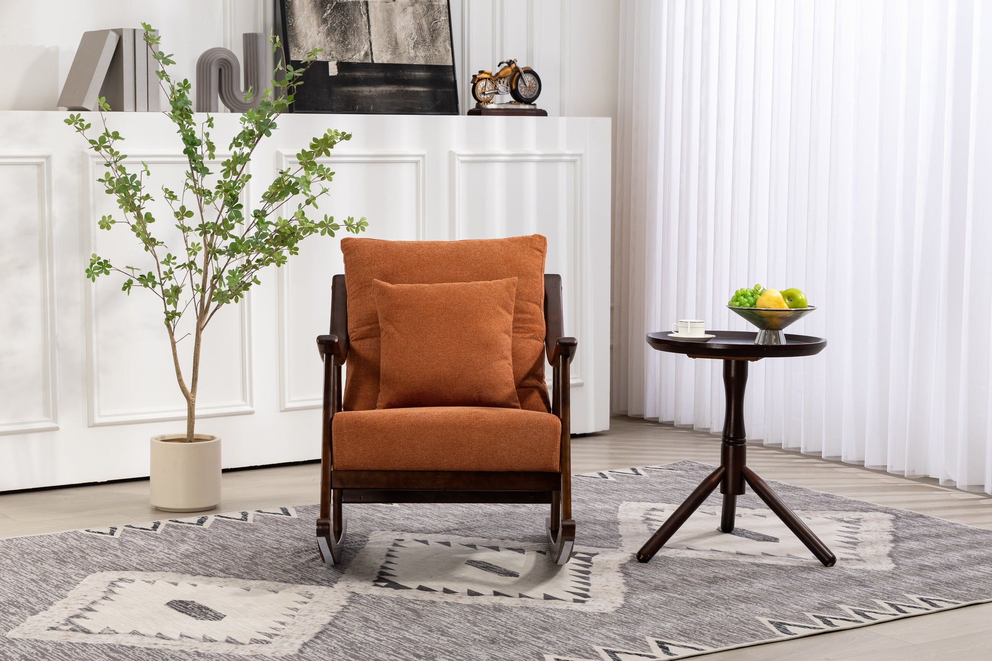 woven fabric Mid Century Modern Accent Chairs Comfy Upholstered Glider Arm Chair with Solid Wood for Living Room Bedroom Balcony - Korvel
