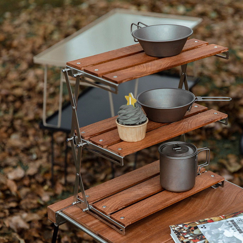Mountaineering Outdoor Camping Rack Portable Storage Rack Three Layer Rack With Foldable Picnic Camping Barbecue Folding Table - Korvel