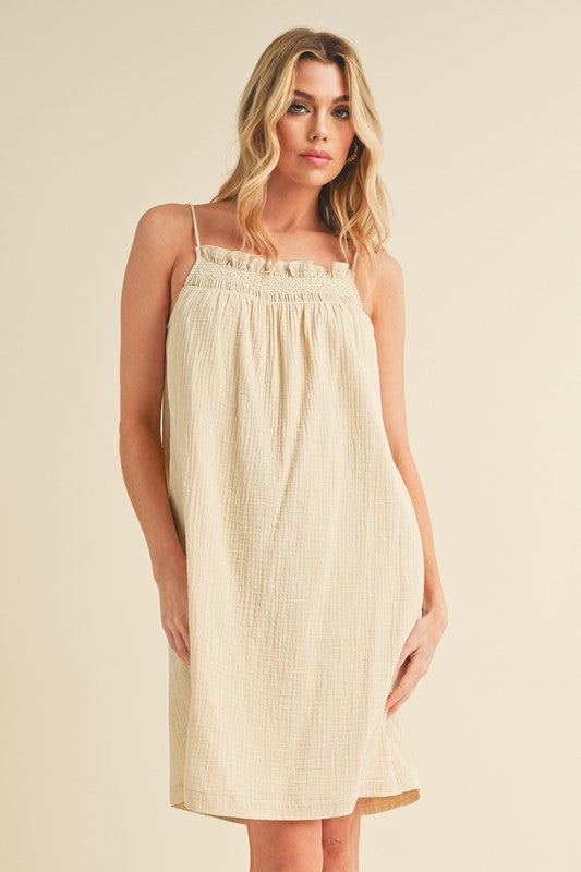 Chic Embroidered Square Neck Mini Cami Dress – Effortlessly Elegant with Feminine Flair - Korvel