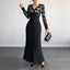 Sexy Retro Lace Splicing Long Sleeve V-neck Dress for Evening and Date - Korvel