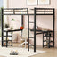 Cama loft de metal negro premium con escritorio y estantes