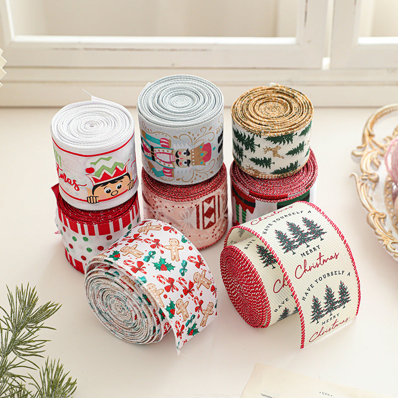 Christmas decoration ribbon, cedar pattern printed ribbon, bow tie, Christmas decoration ribbon, holiday ribbon - Korvel