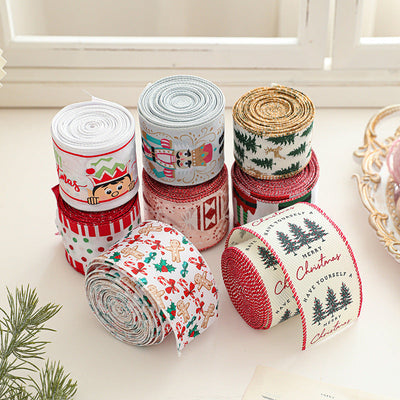 Christmas decoration ribbon, cedar pattern printed ribbon, bow tie, Christmas decoration ribbon, holiday ribbon - Korvel