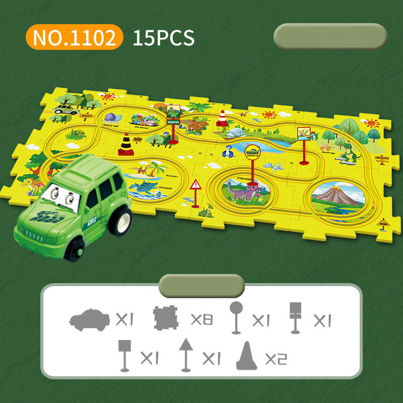 DIY assembly of children's puzzle track car with various scenarios city map construction electric puzzle track car - Korvel