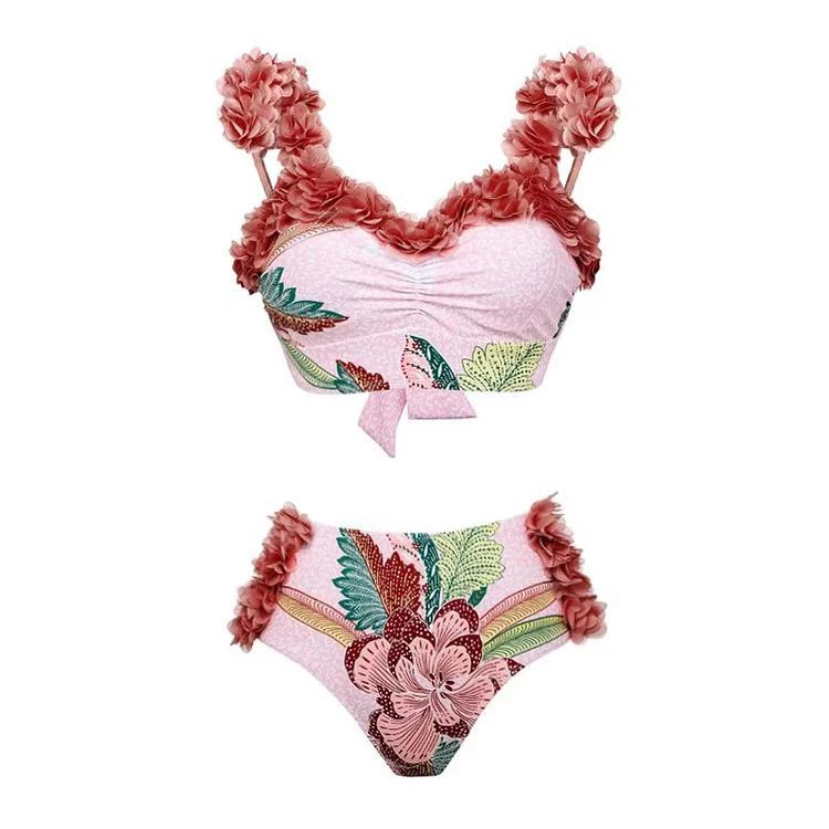 European and American conservative vacation beach hot spring swimsuit French retro one-piece bikini - Korvel