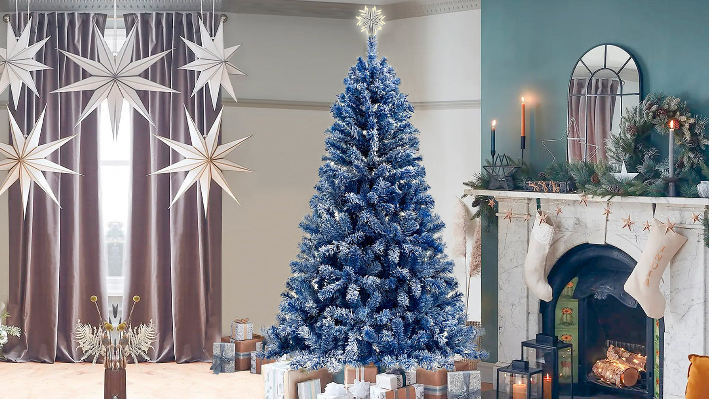 6FT pre ignited hinge chain artificial fir Christmas tree, Christmas tree snowflake flocking person with 750 Christmas branches - Korvel