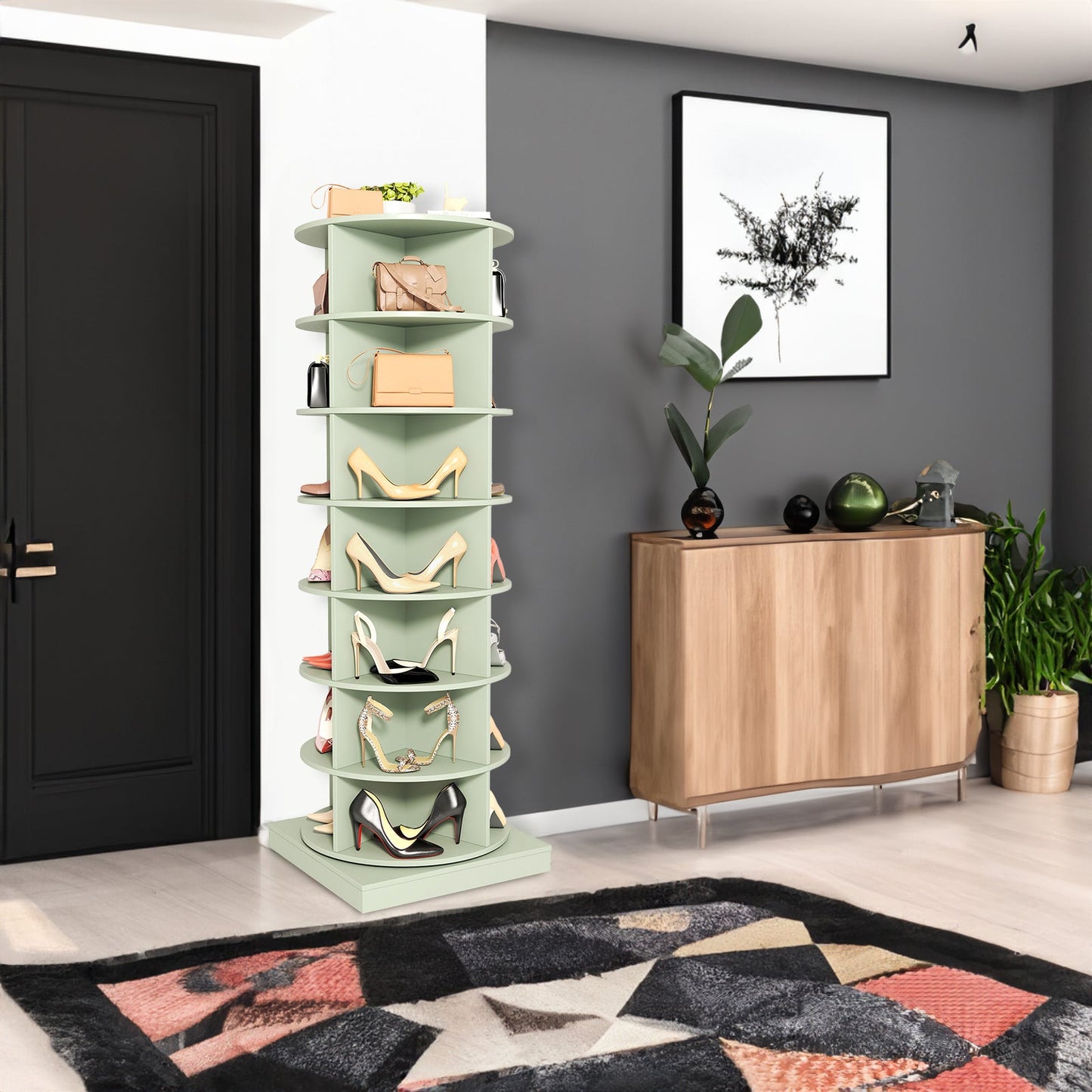 Green 360 Rotating shoe cabinet 7 layers - Korvel