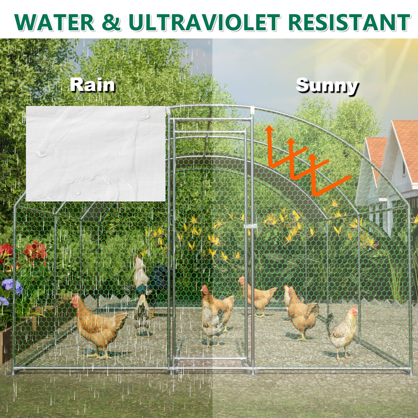 Large dome shaped walk-in fence cage metal chicken coop with waterproof and UV resistant cover, pipe diameter 1 inch - Korvel