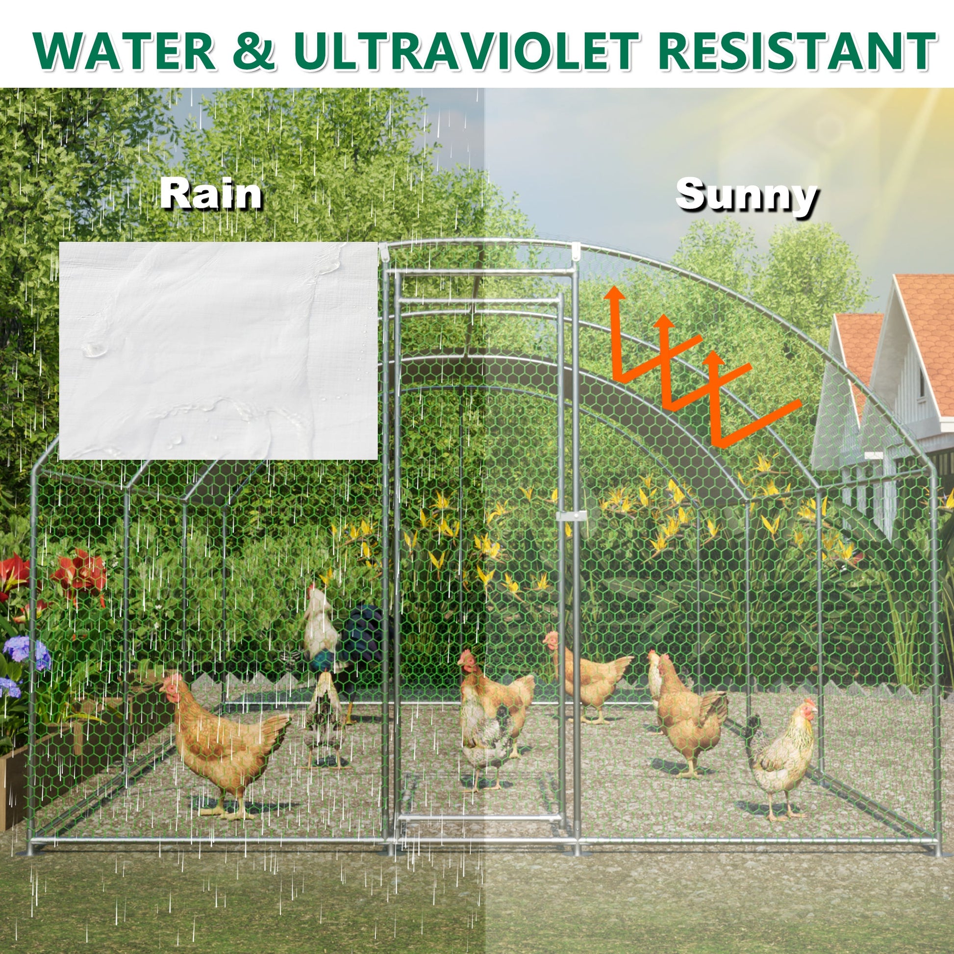 Large dome shaped walk-in fence cage metal chicken coop with waterproof and UV resistant cover, pipe diameter 1 inch - Korvel