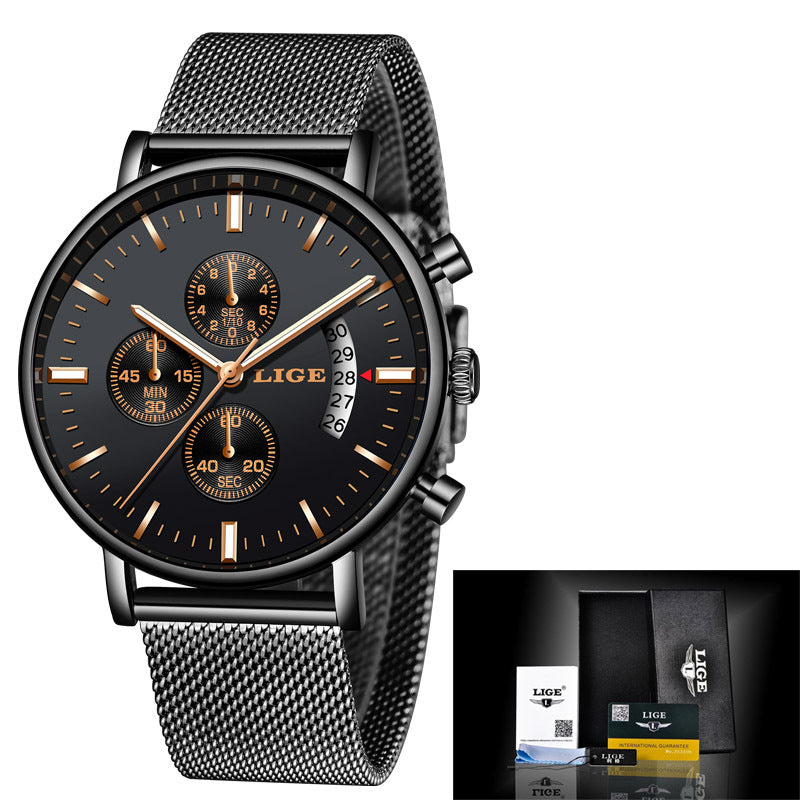 LIGE Fashion Mesh Strap Waterproof Men's Watch - Korvel