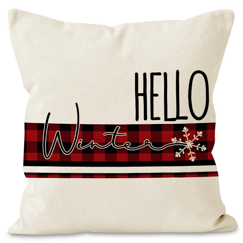 Christmas Pillowcase Linen Red Black Checkered Letter Printed Pillow Cover Holiday Living Room Decoration - Korvel