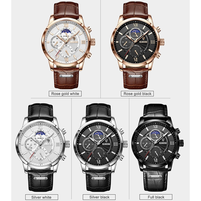 LIGE Men's Watches Top Brand Luxury Men Wrist Watch Leather Quartz Watch Sports Waterproof Male Clock Relogio Masculino+Box - Korvel
