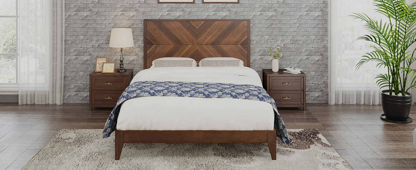 Mid-Century Modern Platform Bed Wood Slat Support with No Box Spring Needed,Queen, Walnut - Korvel