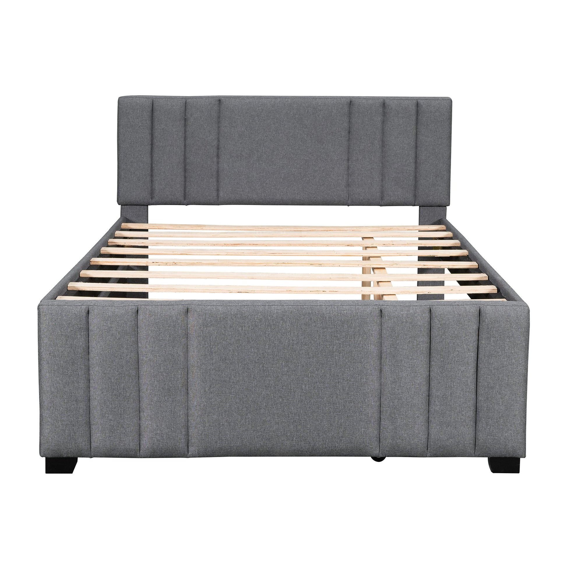 Full Upholstered Platform Bed with Trundle Grey - Korvel