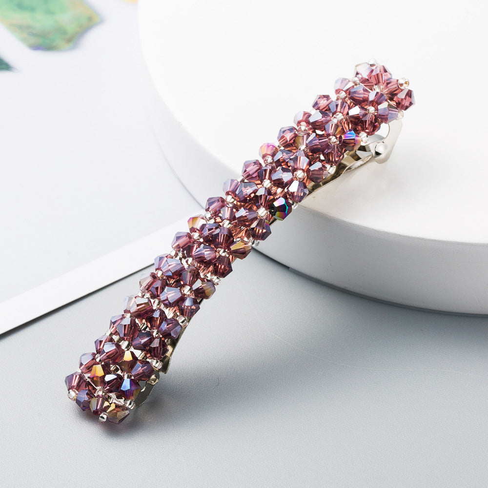Korean Style Retro Crystal Beaded Hair Clip Simple Wild One Word Clip Female Side Clip Spring Clip Korean Hair Accessories - Korvel