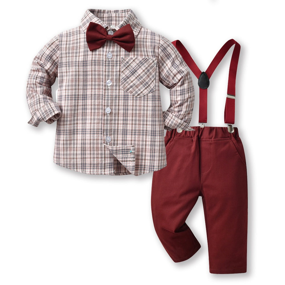 Children's Multi-Color Plaid Long Sleeve Cotton Suit