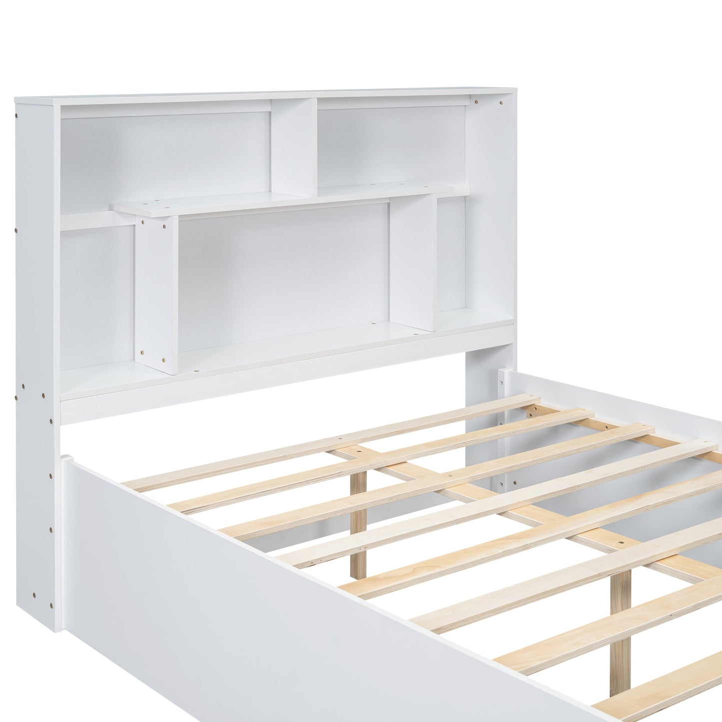 Full Size Platform Bed with Storage Headboard and 2 Drawers, White - Korvel