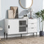 Modern characteristic storage cabinet side panel with glass sliding door and 3 drawers, dining table cabinet in white color - Korvel