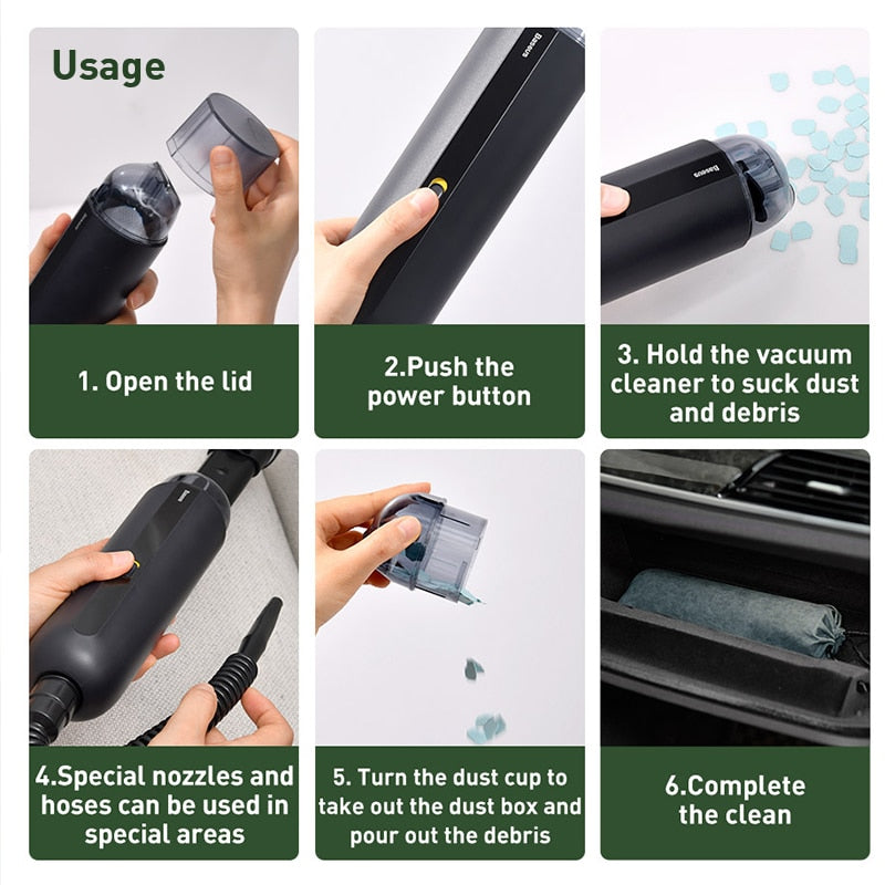 Baseus A2 Car Vacuum Cleaner Mini Handheld Auto Vacuum Cleaner with 5000Pa Powerful Suction For Home & Car & Office - Korvel