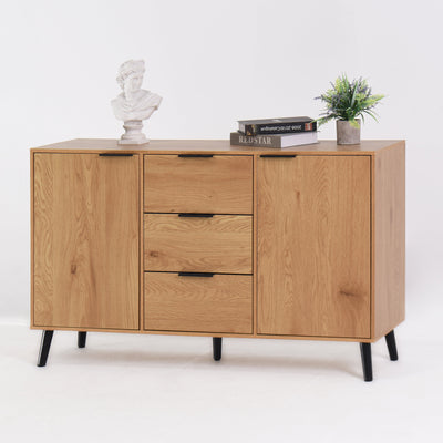 Natural Wood Side Panel Buffet Cabinet with Storage