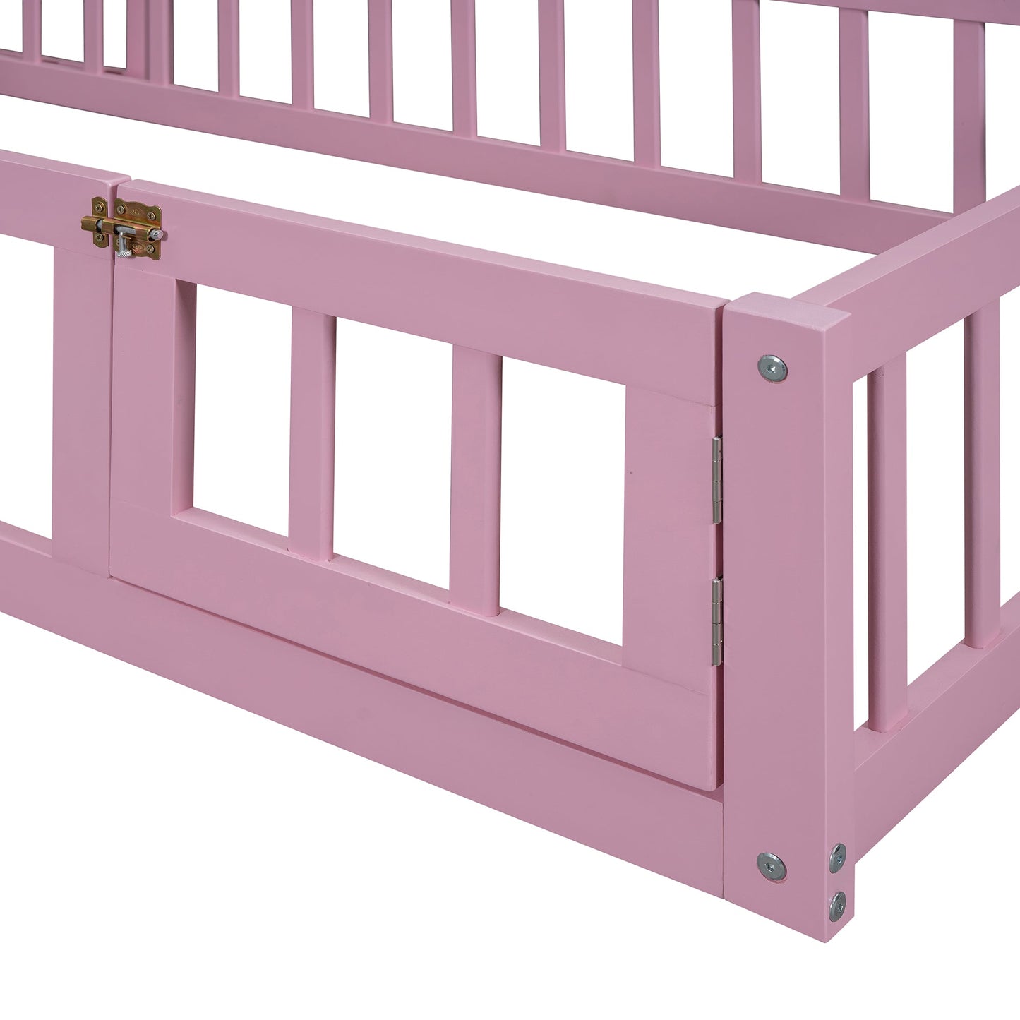 Wooden Twin Size Children's Bed with Detachable Headboard, Pink