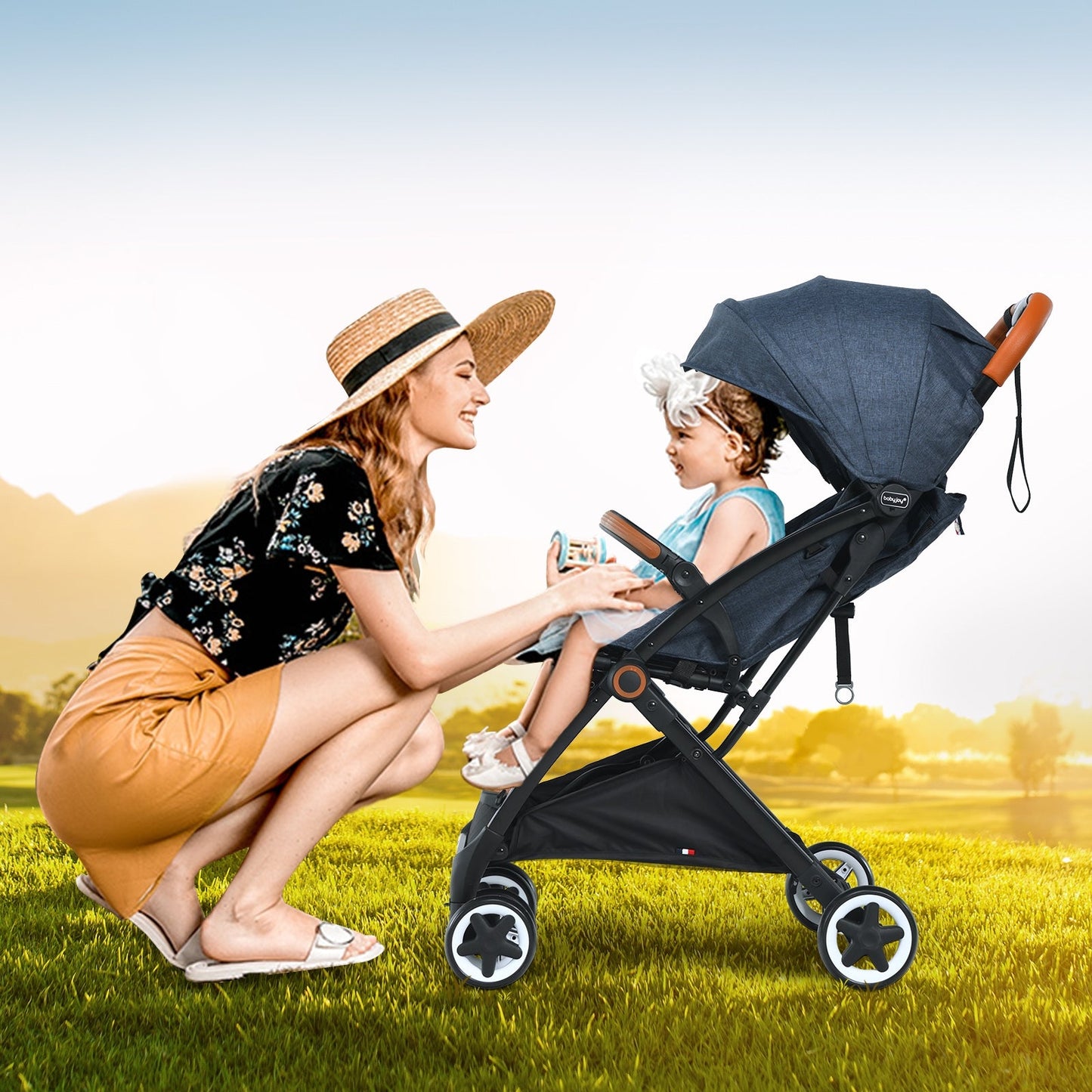 Lightweight Aluminium Frame Baby Stroller - Net Blue