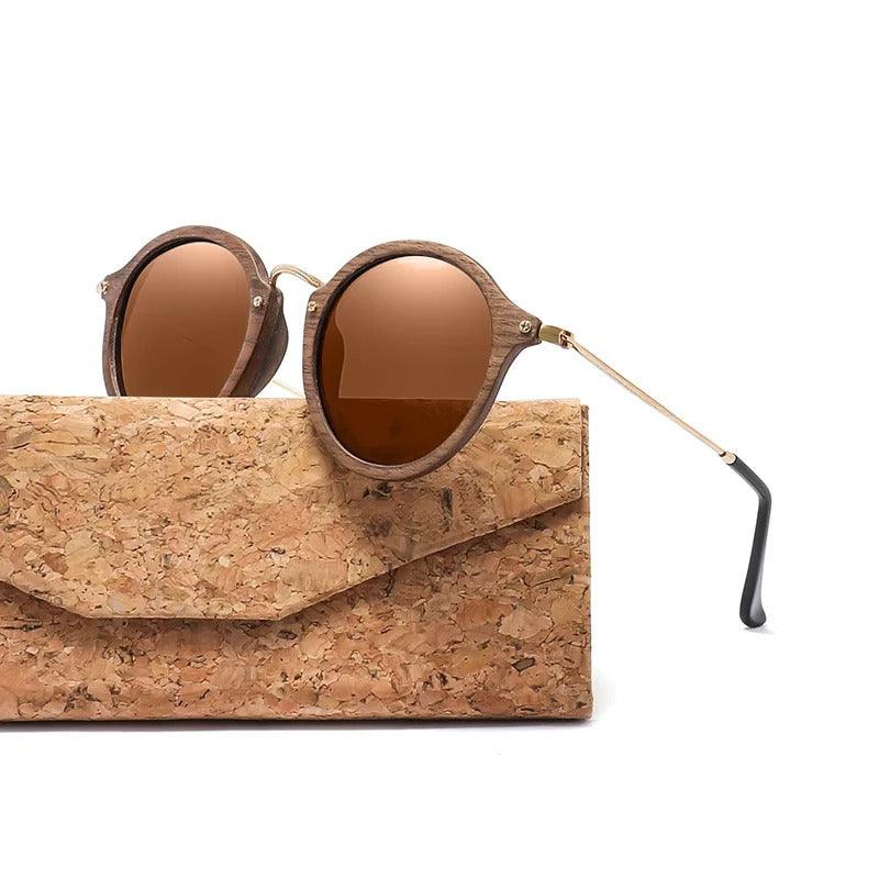 Modern Ultralight Polarized Sunglasses with Wooden Round Frame